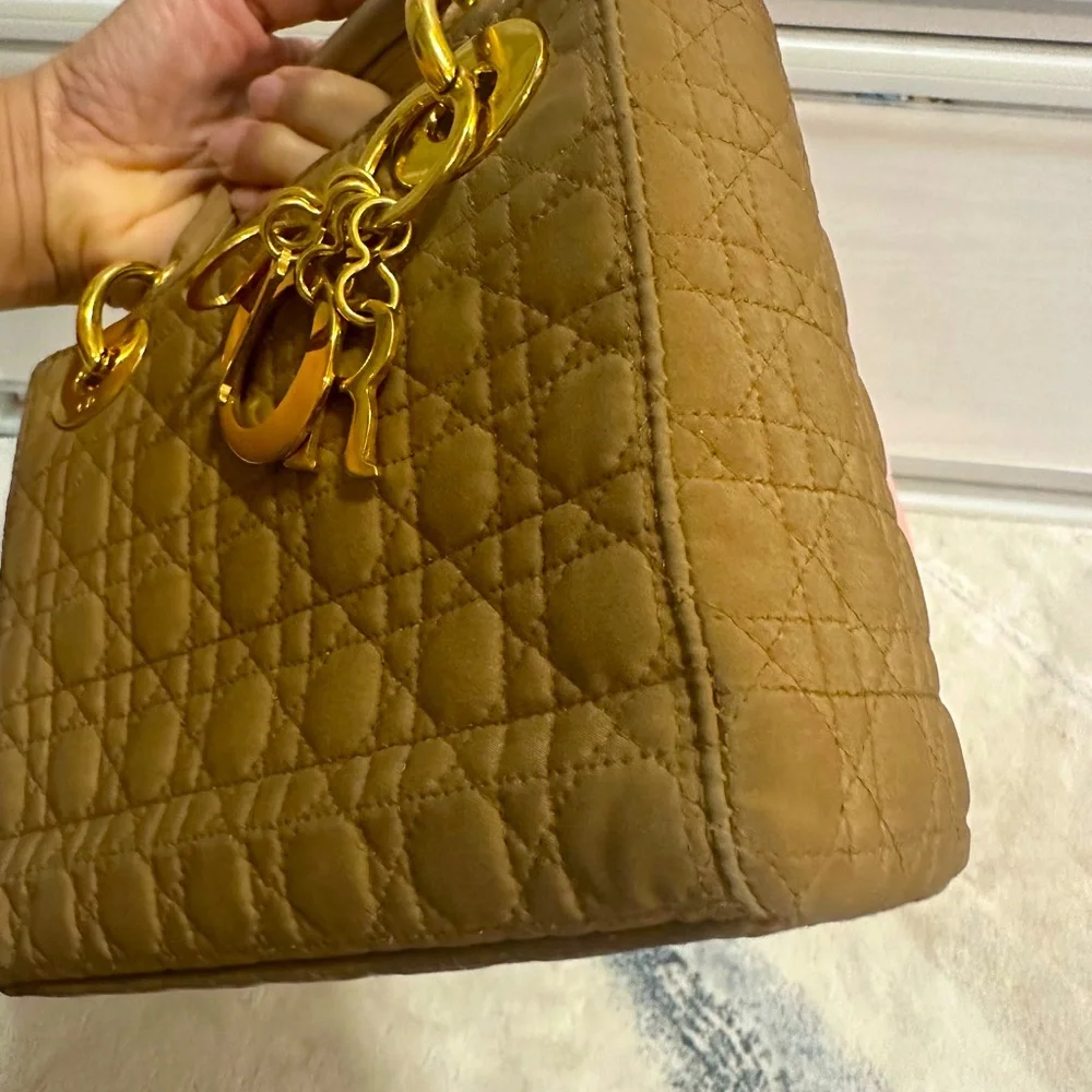 Authentic Mini Lady Dior in Nylon Beige double top handles with Strap - Picture 5 of 11